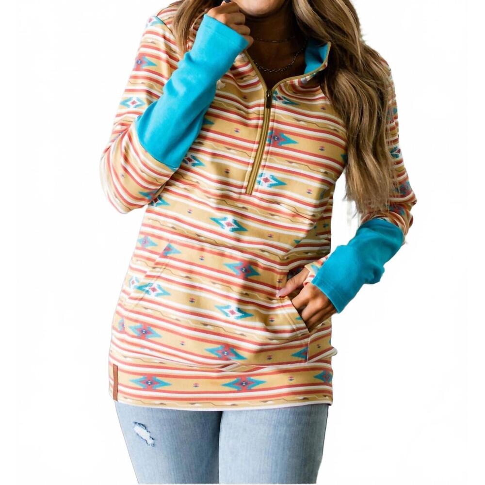 NEW AMPERSAND AVE south-west sunrise half zip sweatshirt in mustard aztec